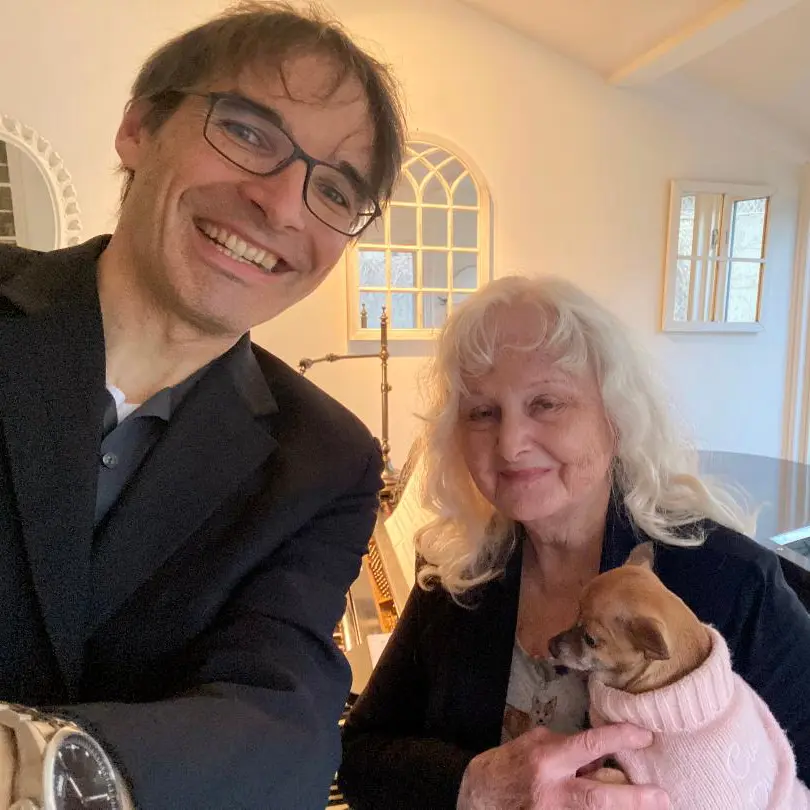 Christina and composer Frank Horvat after a rehearsal and Abby the Chihuahua, latest rescue dog