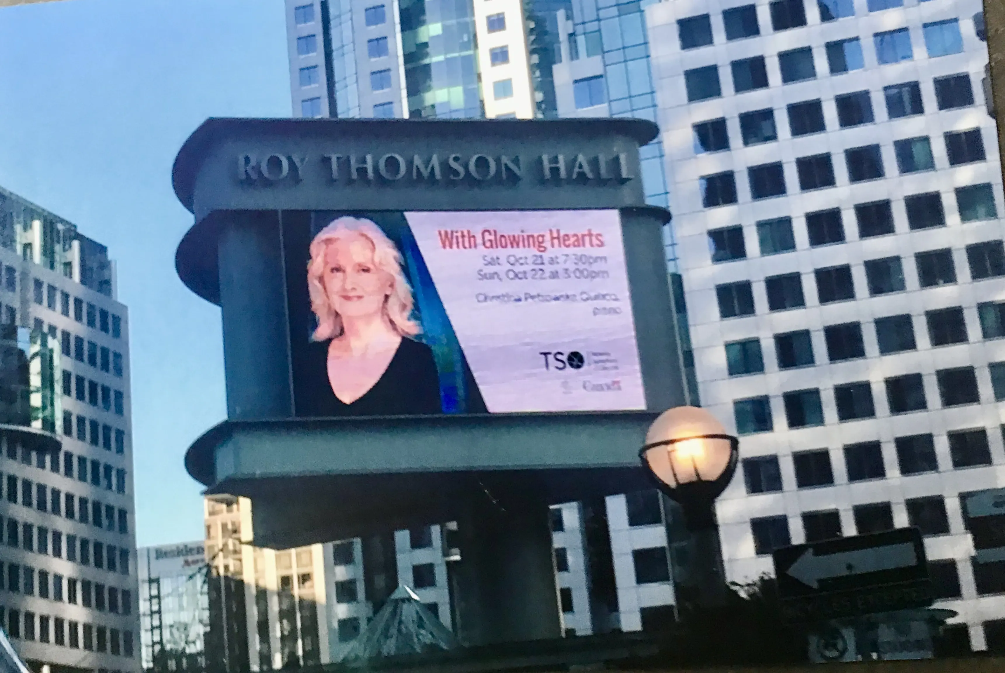 Big Sign at Roy Thomson Hall, Toronto for 2 concerts with the Toronto Symphony